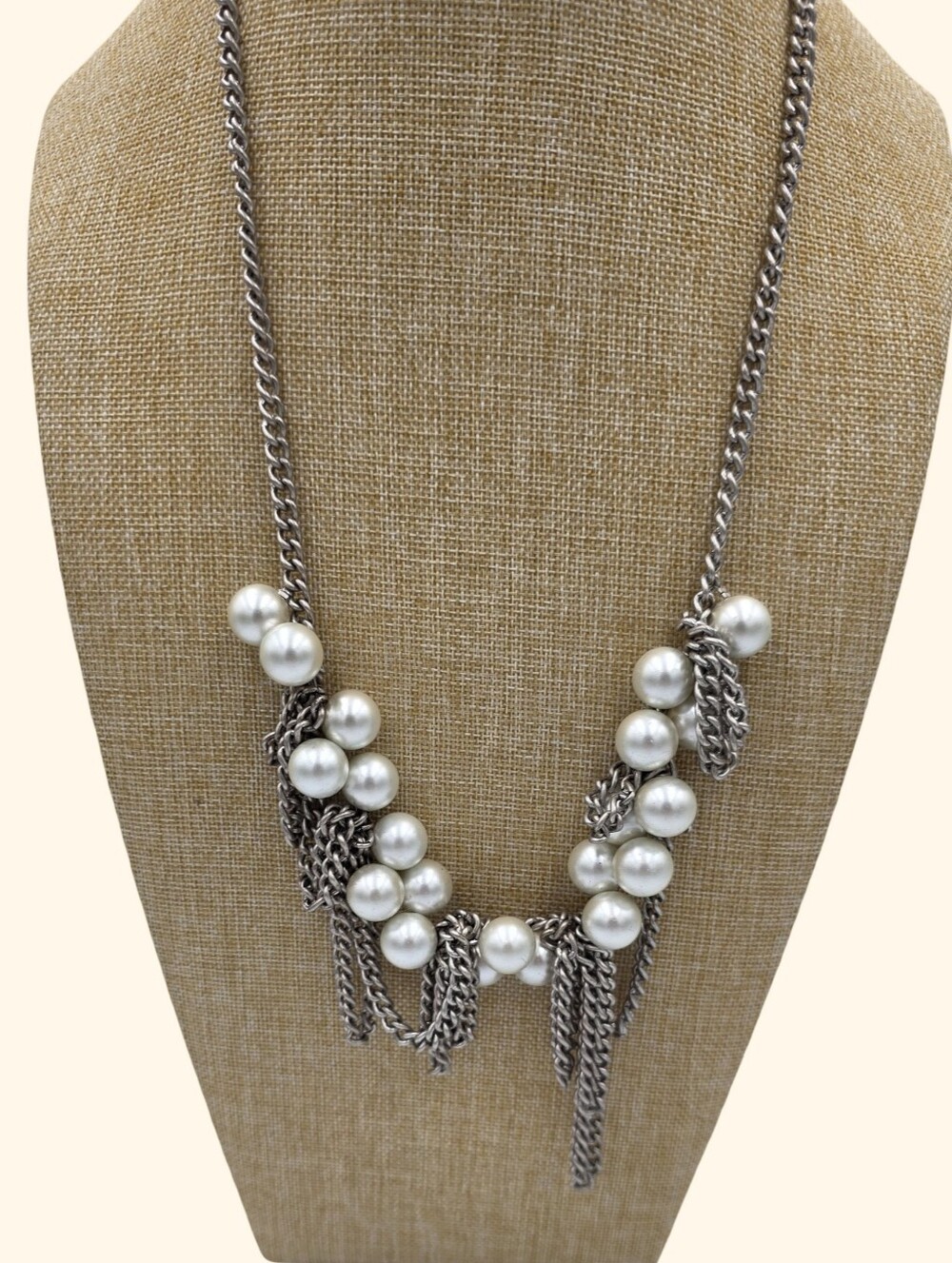 J. Crew Brutalist Faux Pearl Accent Silver-Tone Chain Statement Necklace‎